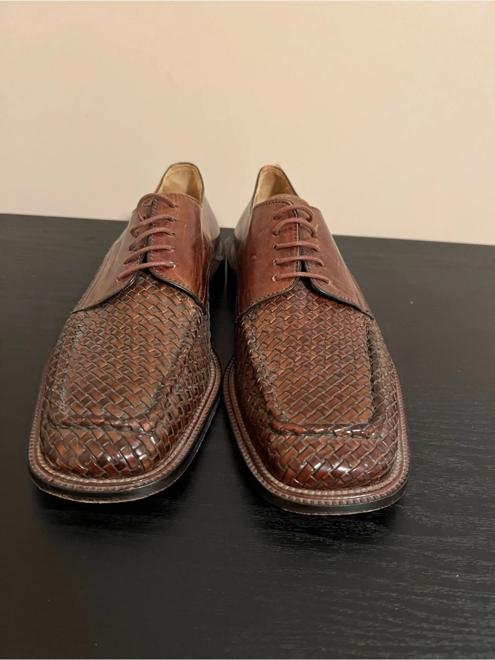 Mercanti Fiorentini Shoes Men Sz 9.5 Woven Leather Oxford Lace Up Made in Italy